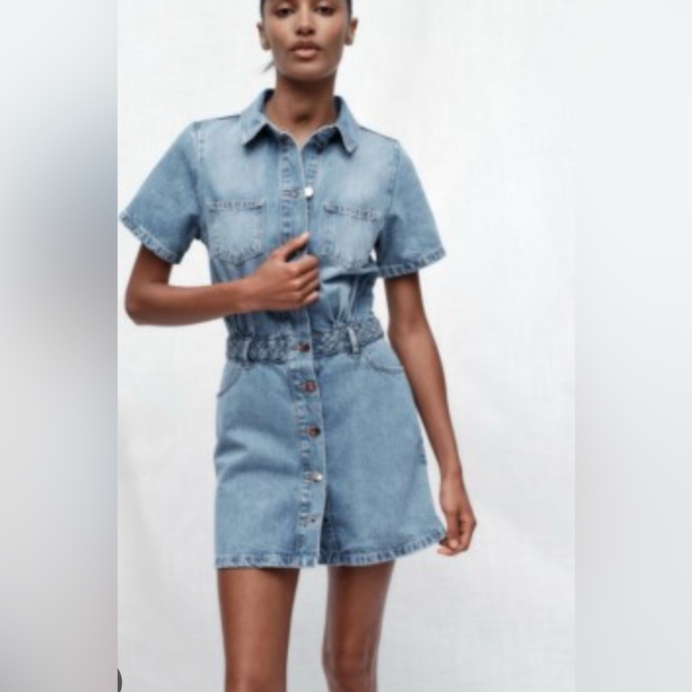 Zara Denim Short Sleeve Dress Nashville Western Style Size small